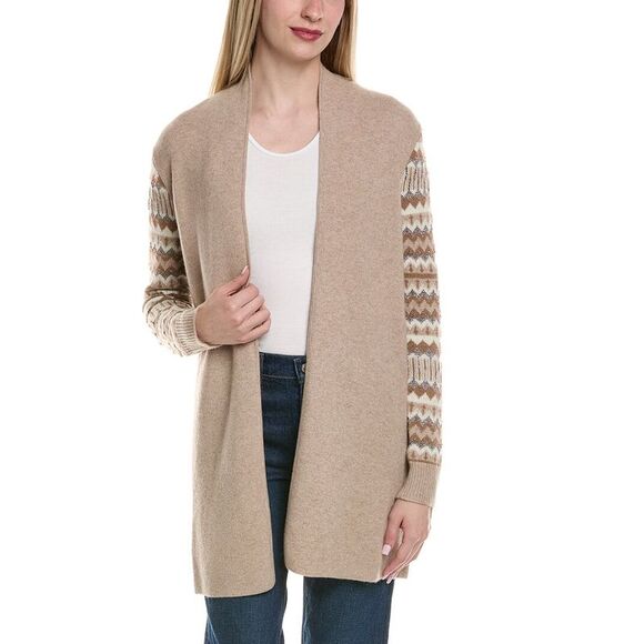 Sofiacashmere WomensLurex Fairisle Open Wool & Cashmere-Blend Cardigan Brown
